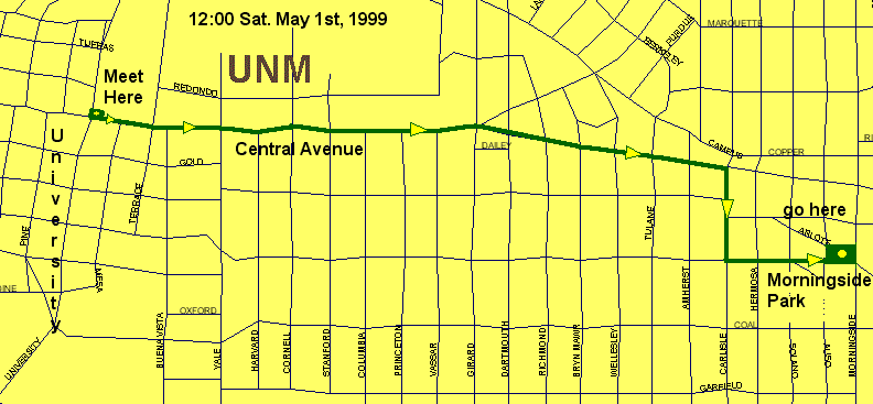 map of our meeting place, route, and our destination